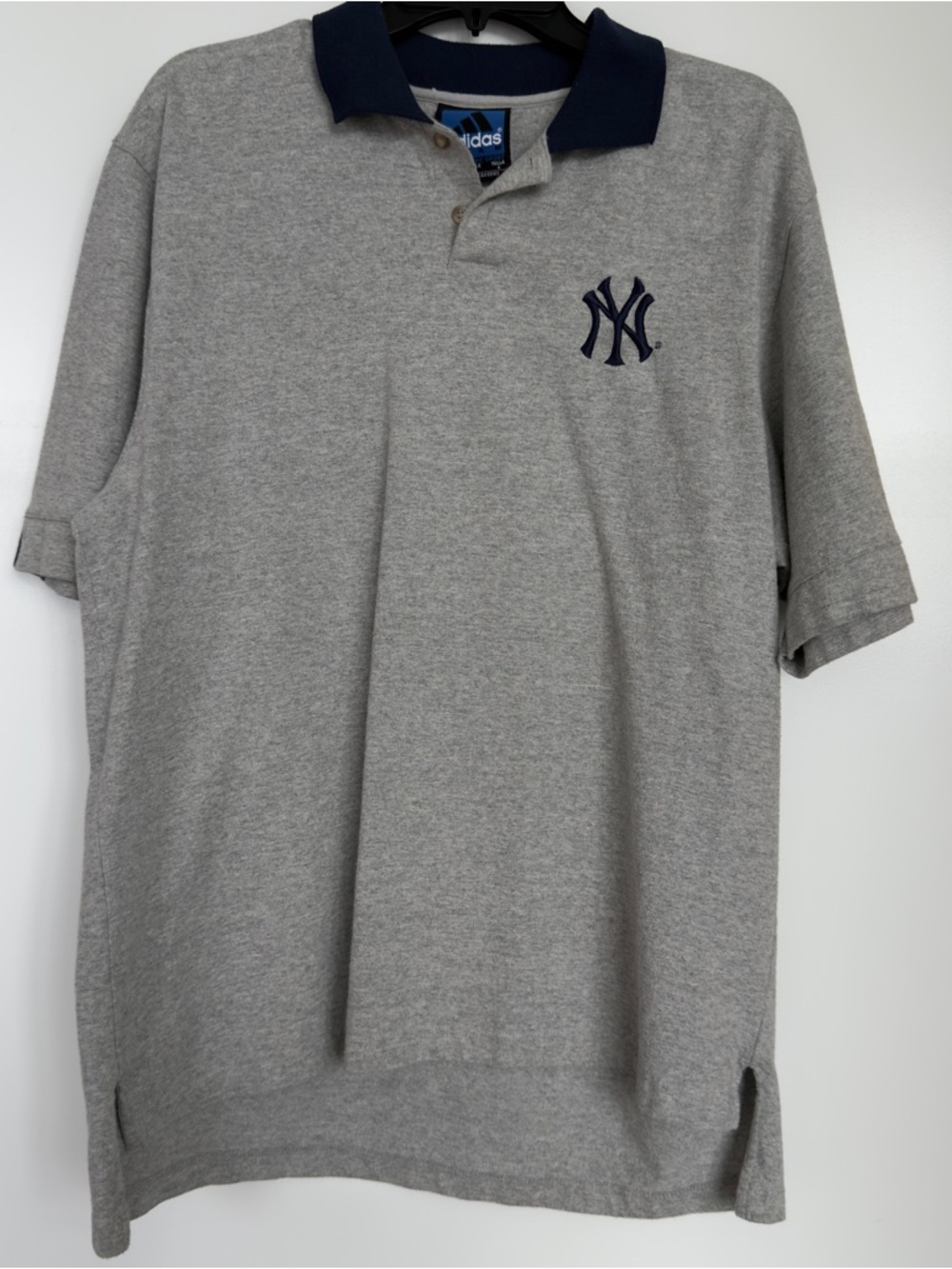 adidas Men’s Grey Polo with Navy Collar and NY Embroidered Logo